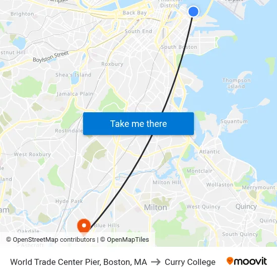 World Trade Center Pier, Boston, MA to Curry College map