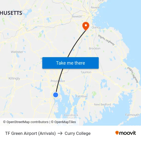 TF Green Airport (Arrivals) to Curry College map