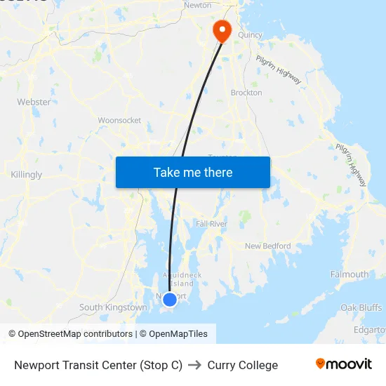 Newport Transit Center (Stop C) to Curry College map