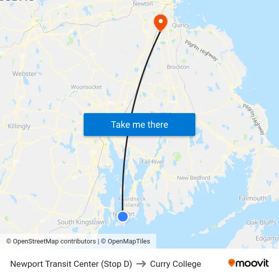 Newport Transit Center (Stop D) to Curry College map