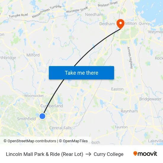 Lincoln Mall Park & Ride (Rear Lot) to Curry College map