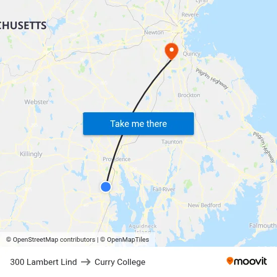 300 Lambert Lind to Curry College map