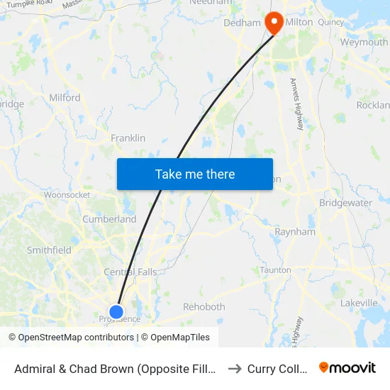 Admiral & Chad Brown (Opposite Fillmore) to Curry College map