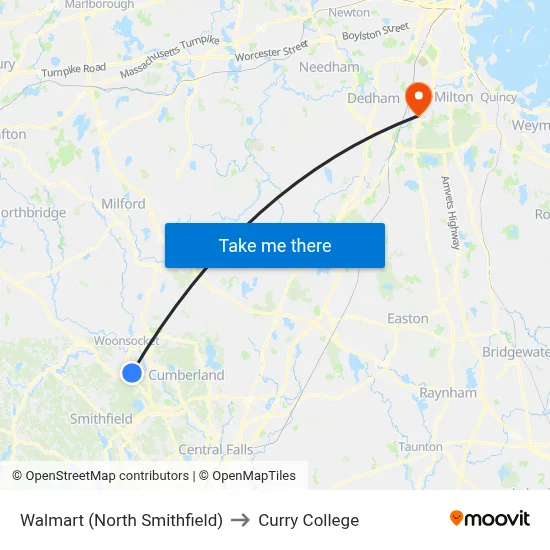 Walmart (North Smithfield) to Curry College map
