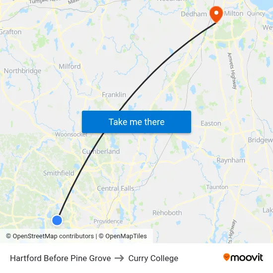Hartford Before Pine Grove to Curry College map