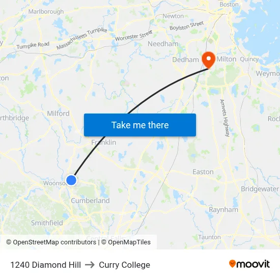 1240 Diamond Hill to Curry College map