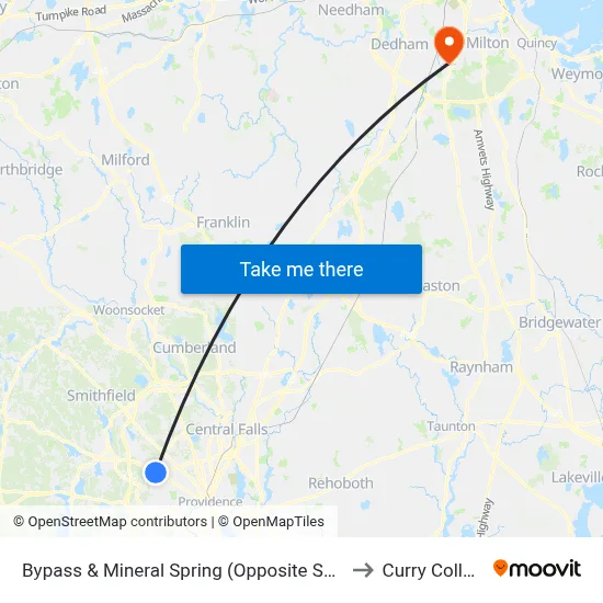 Bypass & Mineral Spring (Opposite Sweet) to Curry College map