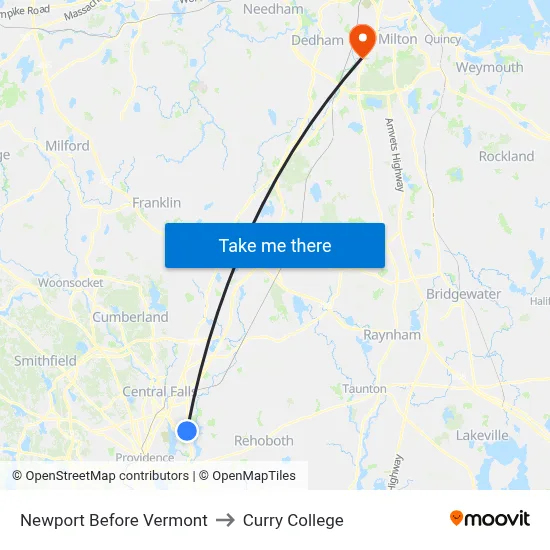 Newport Before Vermont to Curry College map