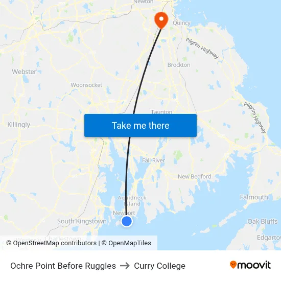 Ochre Point Before Ruggles to Curry College map