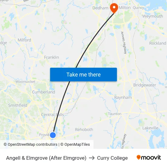 Angell & Elmgrove (After Elmgrove) to Curry College map
