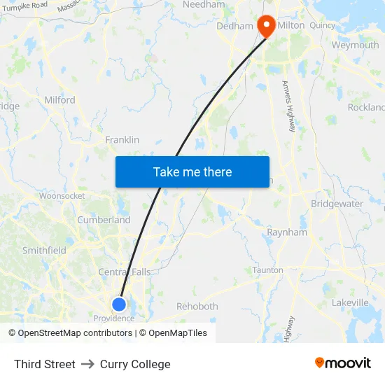 Third Street to Curry College map