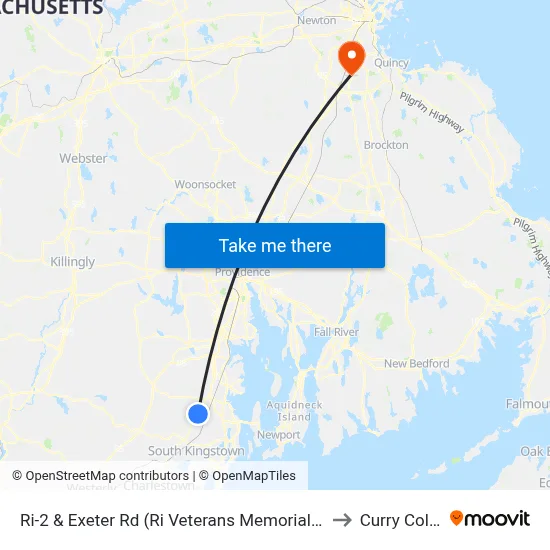 Ri-2 & Exeter Rd (Ri Veterans Memorial Cemetery) to Curry College map