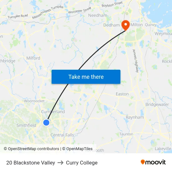 20 Blackstone Valley to Curry College map