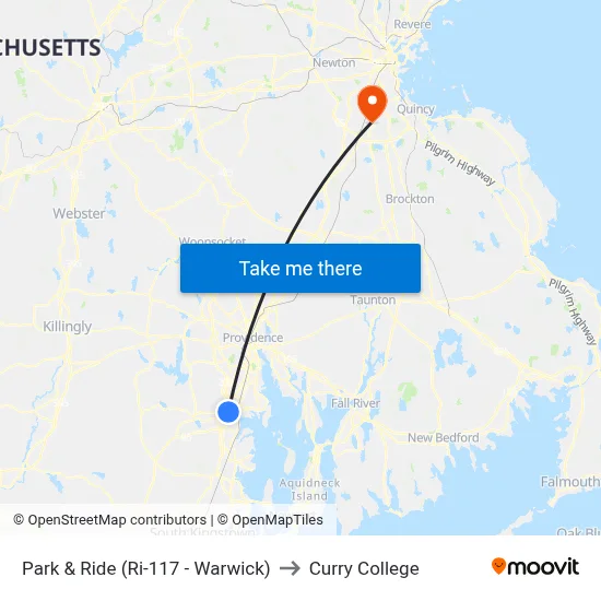 Park & Ride (Ri-117 - Warwick) to Curry College map