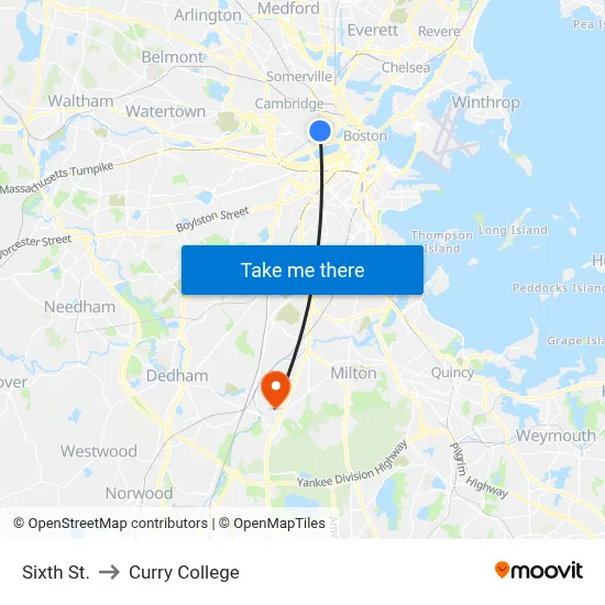 Sixth St. to Curry College map