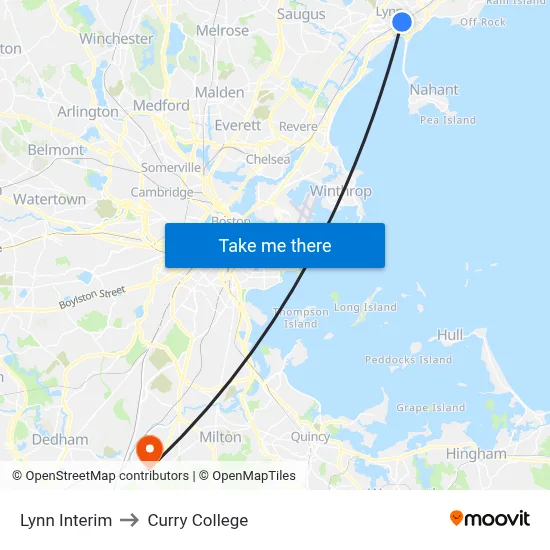 Lynn Interim to Curry College map
