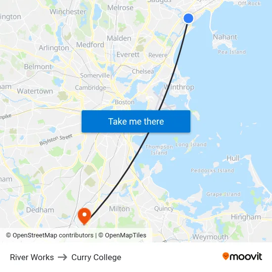 River Works to Curry College map