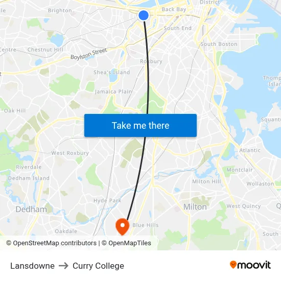 Lansdowne to Curry College map
