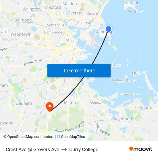 Crest Ave @ Grovers Ave to Curry College map