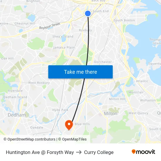 Huntington Ave @ Forsyth Way to Curry College map