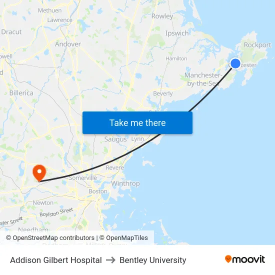 Addison Gilbert Hospital to Bentley University map