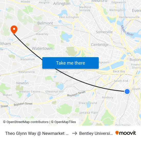 Theo Glynn Way @ Newmarket Sq to Bentley University map