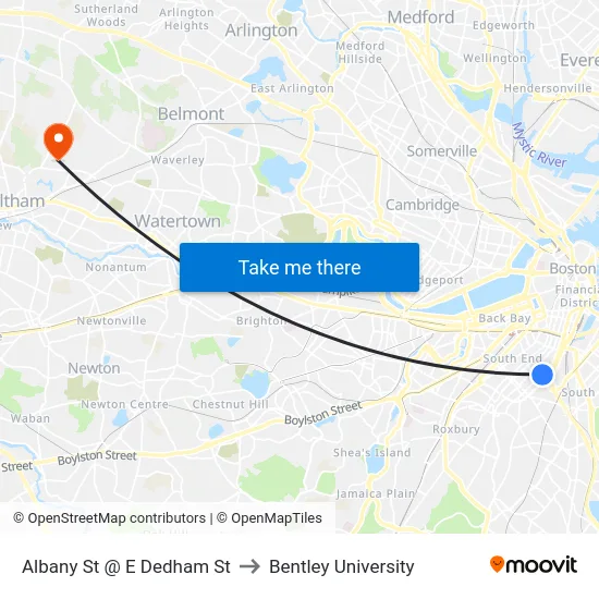 Albany St @ E Dedham St to Bentley University map