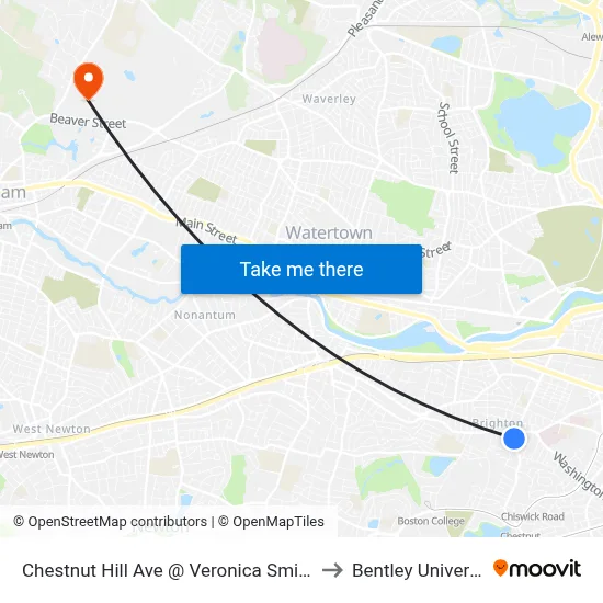 Chestnut Hill Ave @ Veronica Smith Ctr to Bentley University map