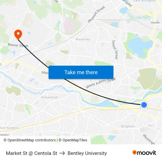 Market St @ Centola St to Bentley University map