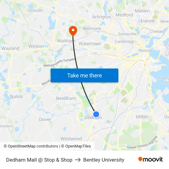 Dedham Mall @ Stop & Shop to Bentley University map