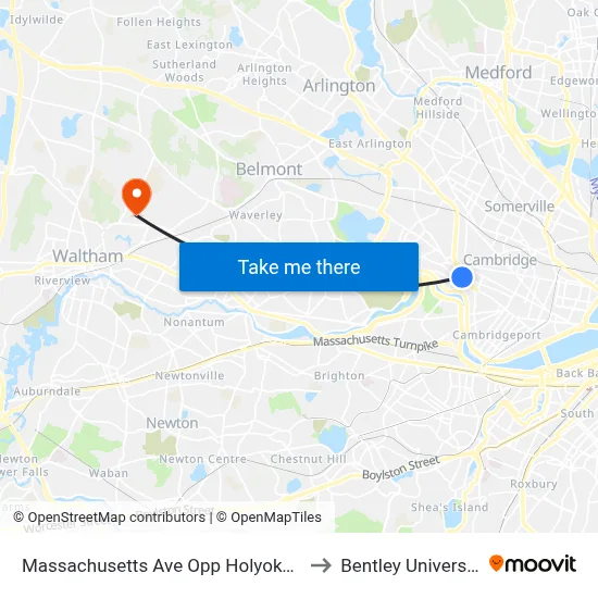 Massachusetts Ave Opp Holyoke St to Bentley University map