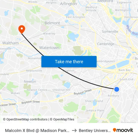 Malcolm X Blvd @ Madison Park Hs to Bentley University map