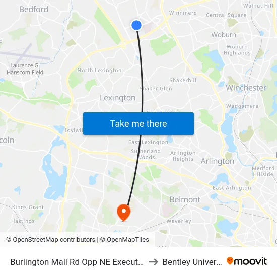 Burlington Mall Rd Opp NE Executive Pk to Bentley University map