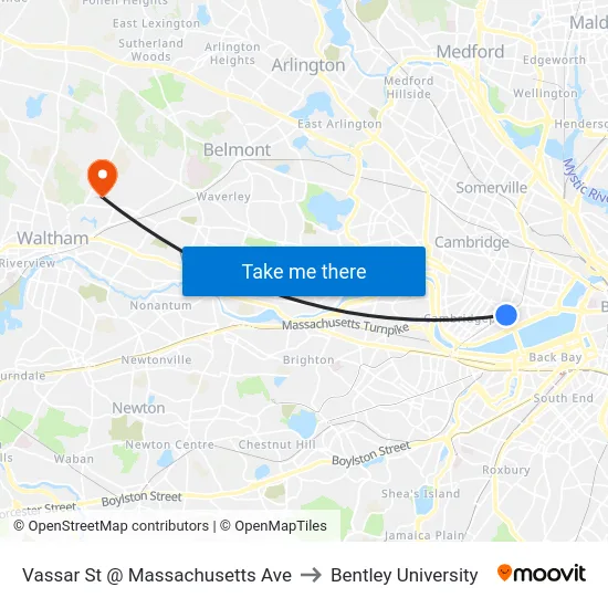 Vassar St @ Massachusetts Ave to Bentley University map