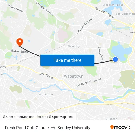 Fresh Pond Golf Course to Bentley University map