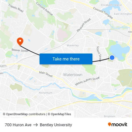 700 Huron Ave to Bentley University map