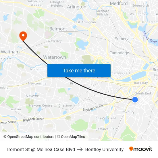 Tremont St @ Melnea Cass Blvd to Bentley University map