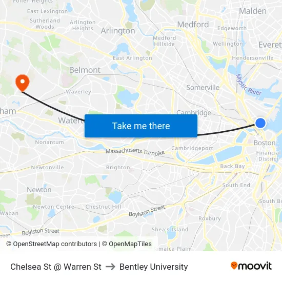 Chelsea St @ Warren St to Bentley University map