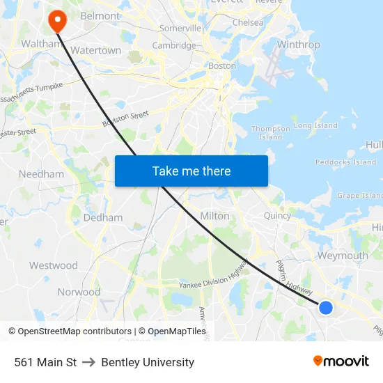 561 Main St to Bentley University map