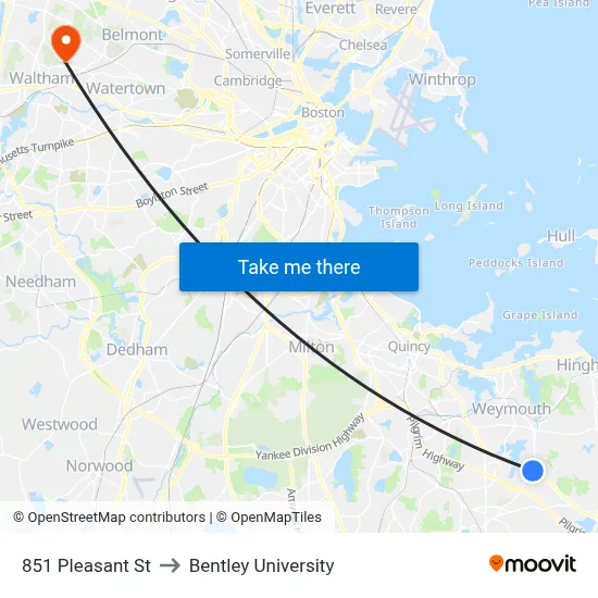 851 Pleasant St to Bentley University map