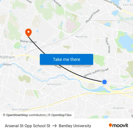 Arsenal St Opp School St to Bentley University map