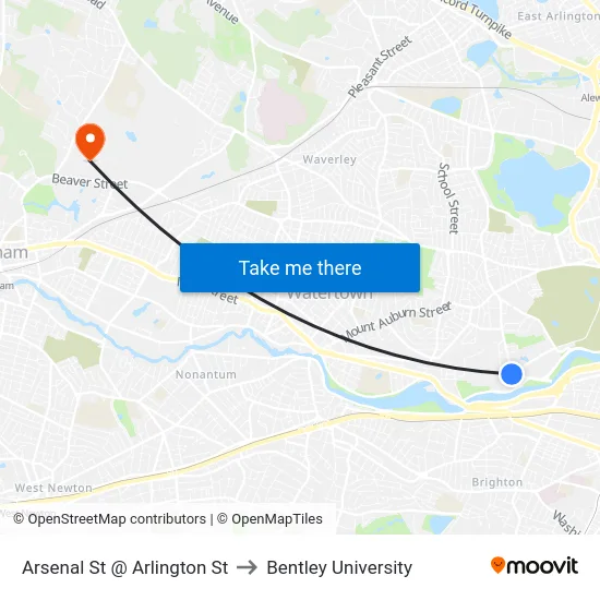 Arsenal St @ Arlington St to Bentley University map