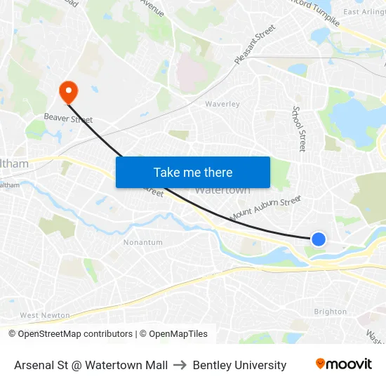 Arsenal St @ Watertown Mall to Bentley University map
