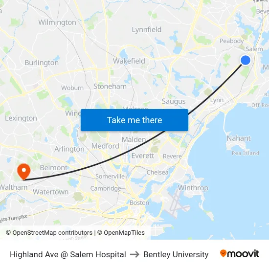 Highland Ave @ Salem Hospital to Bentley University map
