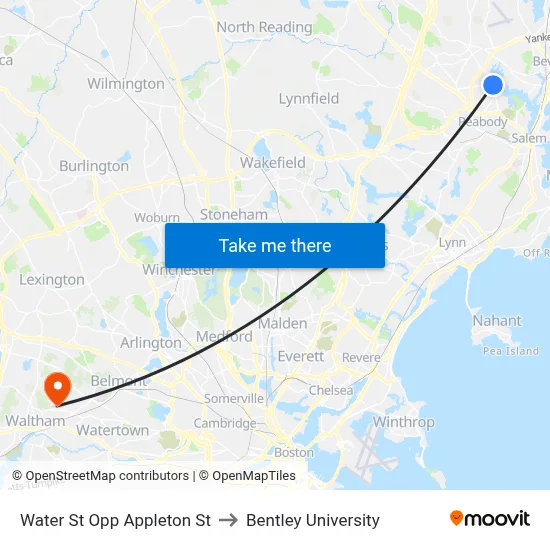 Water St Opp Appleton St to Bentley University map