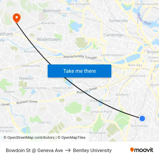 Bowdoin St @ Geneva Ave to Bentley University map
