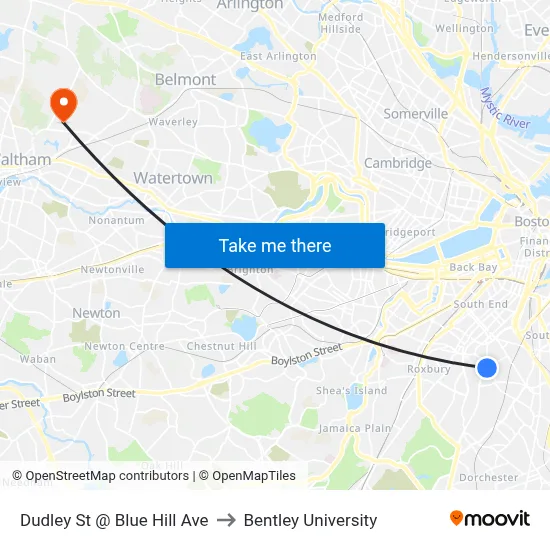 Dudley St @ Blue Hill Ave to Bentley University map