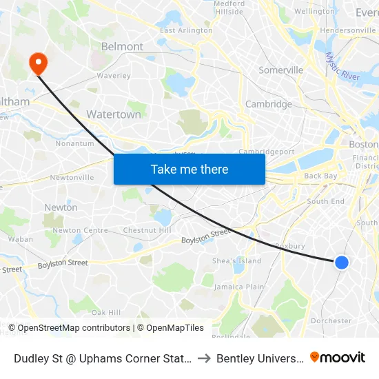 Dudley St @ Uphams Corner Station to Bentley University map