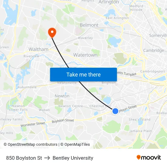 850 Boylston St to Bentley University map
