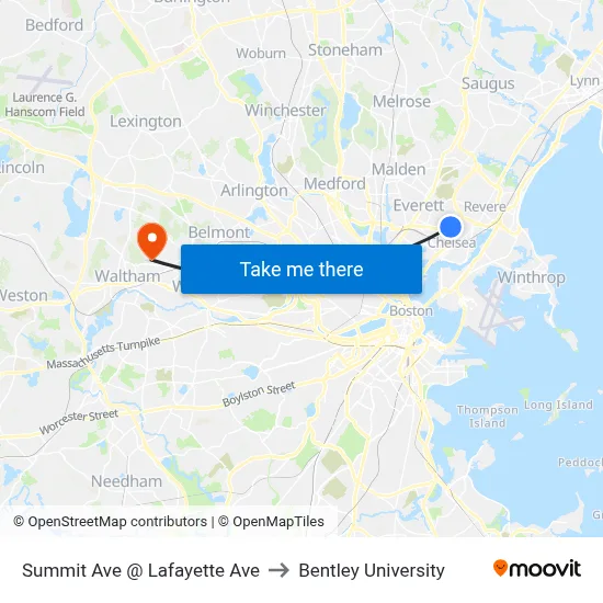 Summit Ave @ Lafayette Ave to Bentley University map